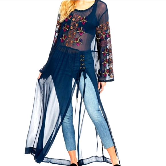 Sexy! Free People Embroidered Floral Sheer Maxi - Picture 1 of 8